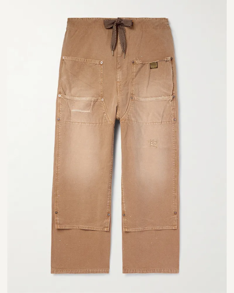 KAPITAL Farmer weit geschnittene Hose aus Baumwolle mit Logoapplikation in Distressed-Optik Braun