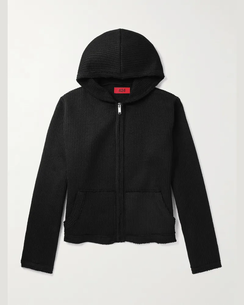 FourTwoFour on Fairfax Verkürzte Kapuzenjacke aus Rippstrick Schwarz