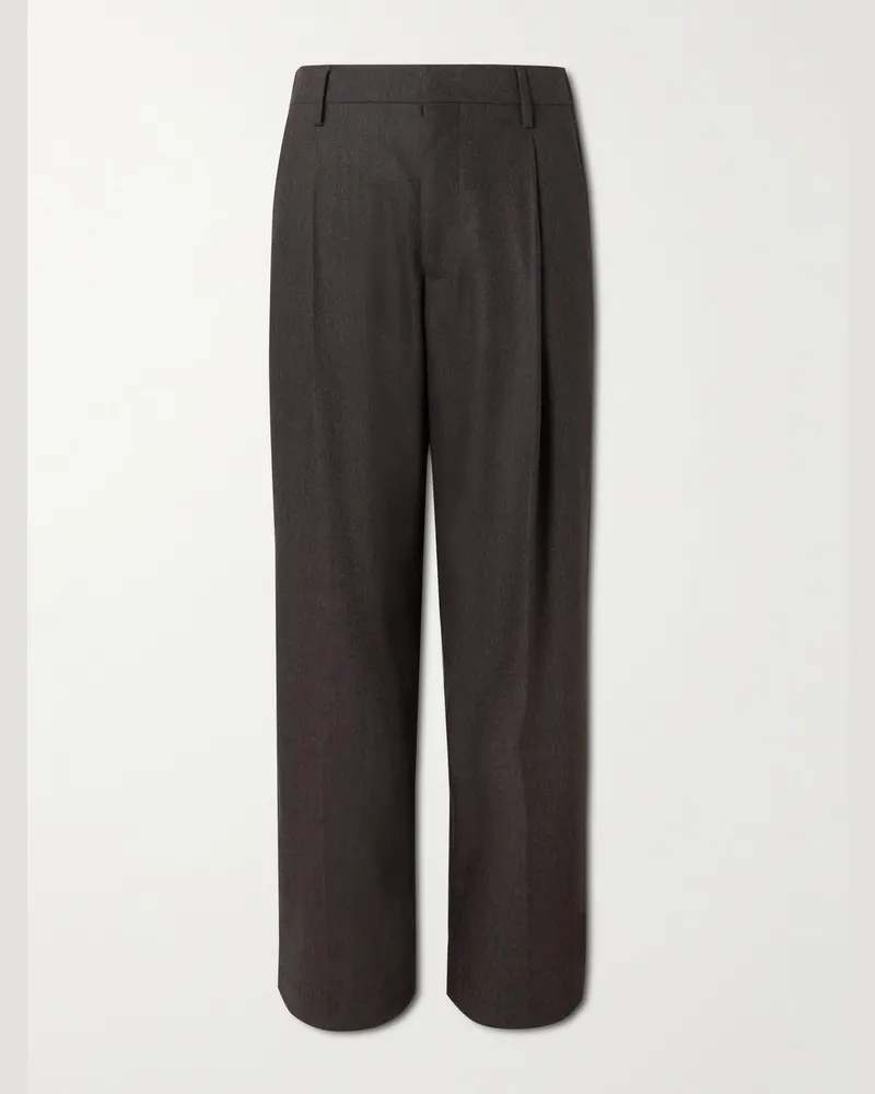 NN 07 Kay Straight-Leg Pleated Woven Trousers Brown