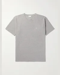 Saint Laurent T-Shirt aus Piqué aus einer Baumwollmischung mit Logostickerei Grau