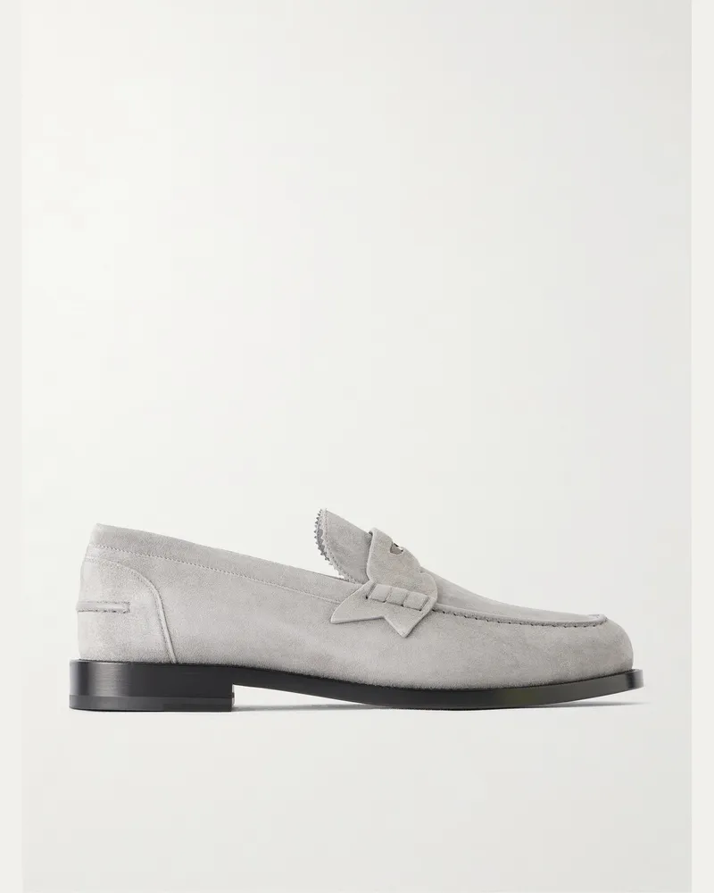 Christian Louboutin The Plato NeoCL-Detailed Suede Penny Loafers Gray