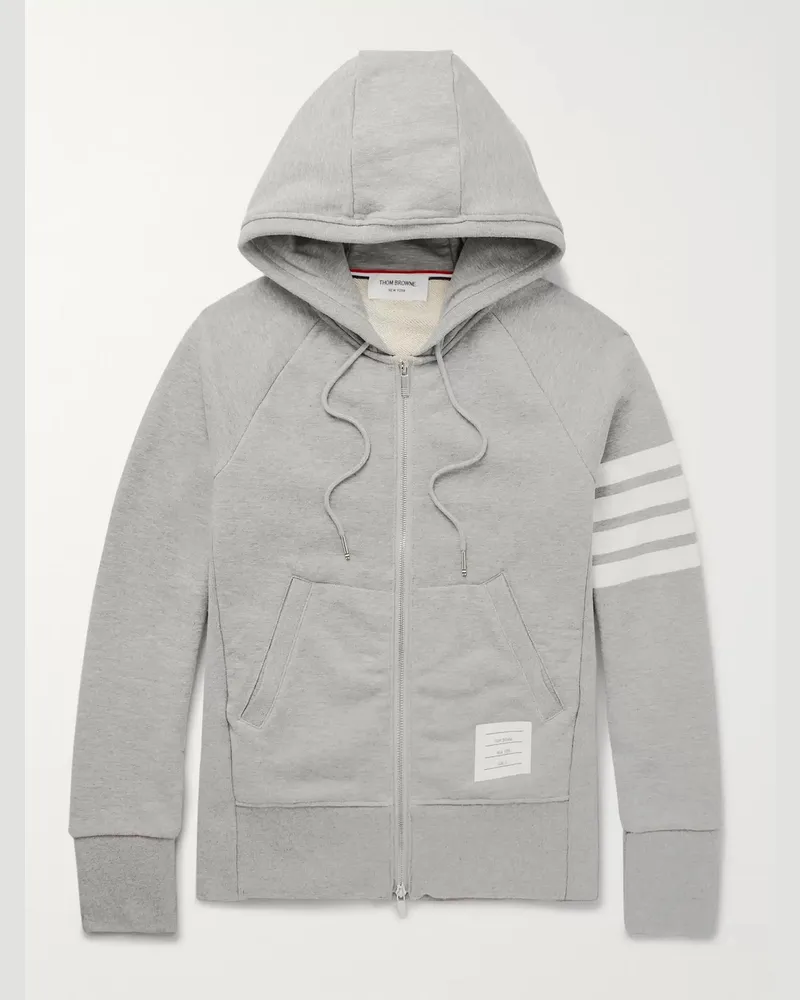 Thom Browne Kapuzenjacke aus Baumwoll-Jersey mit Frotteeschlingen an der Innenseite, Reißverschluss und Streifen Grau