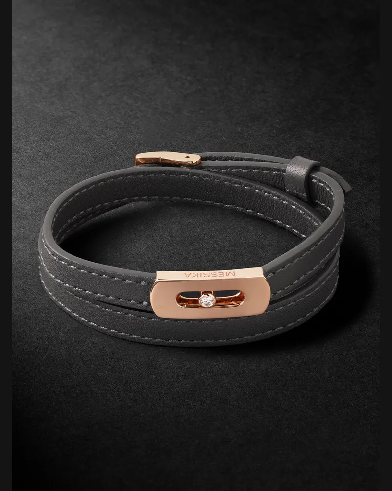 Messika My Move Armband aus Leder und Gold mit Diamant Grau