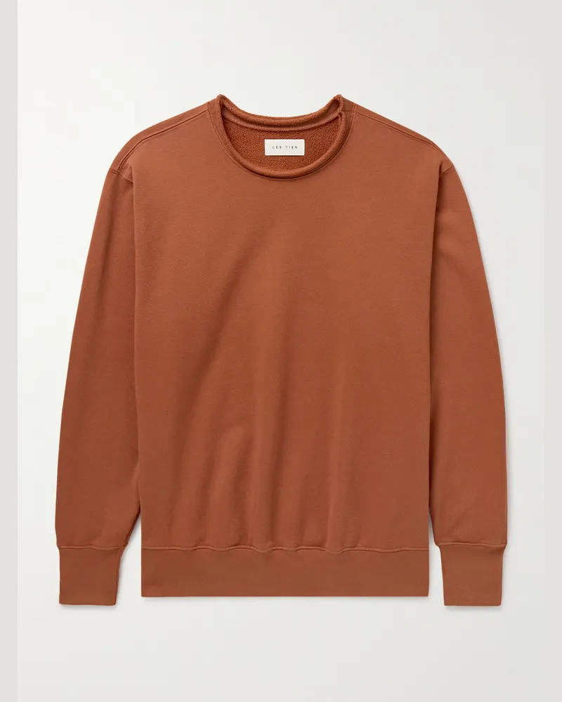 LES TIEN Banded Roll-Neck Heavyweight Structured-Fleece Cotton-Jersey Sweatshirt Brown