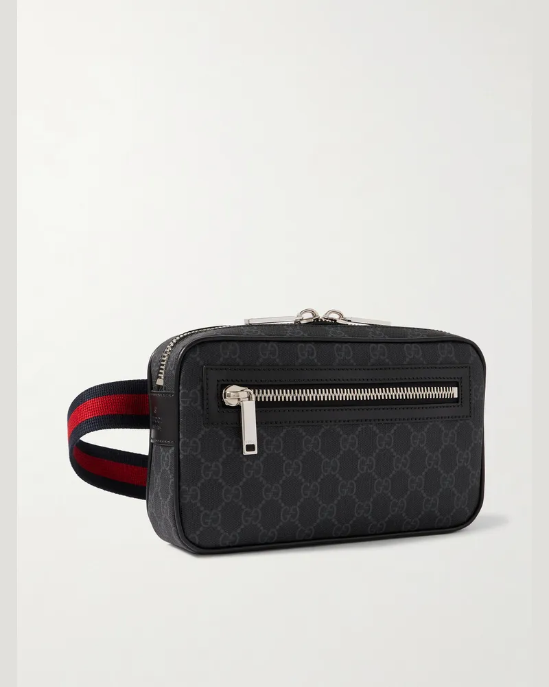 Gucci Gürteltasche aus beschichtetem „Supreme“-Canvas mit GG-Logomuster und Lederbesatz Schwarz