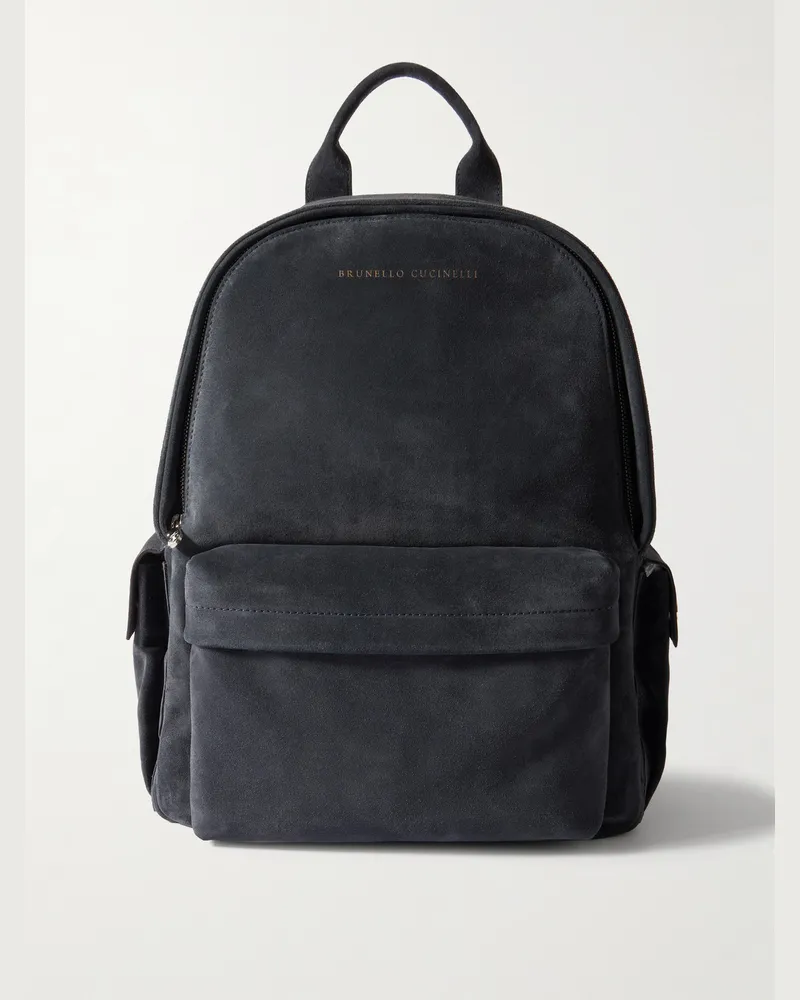 Brunello Cucinelli Rucksack aus Veloursleder Blau