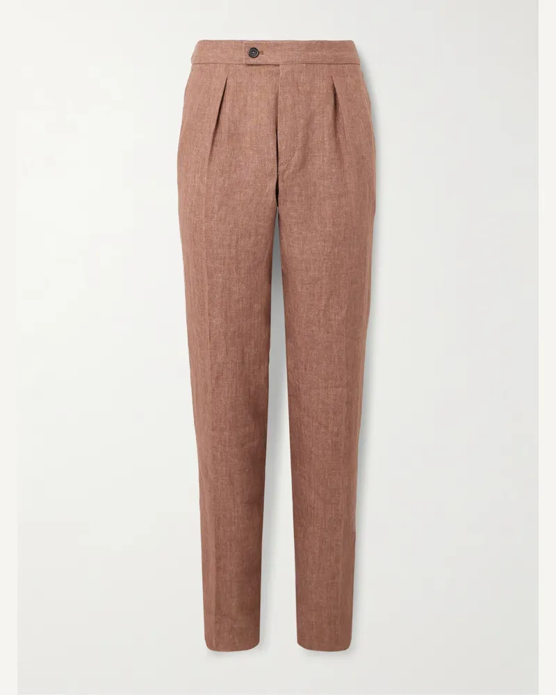 Slowear Venezia 1951 Slim-Fit Tapered Pleated Linen Suit Trousers Brown