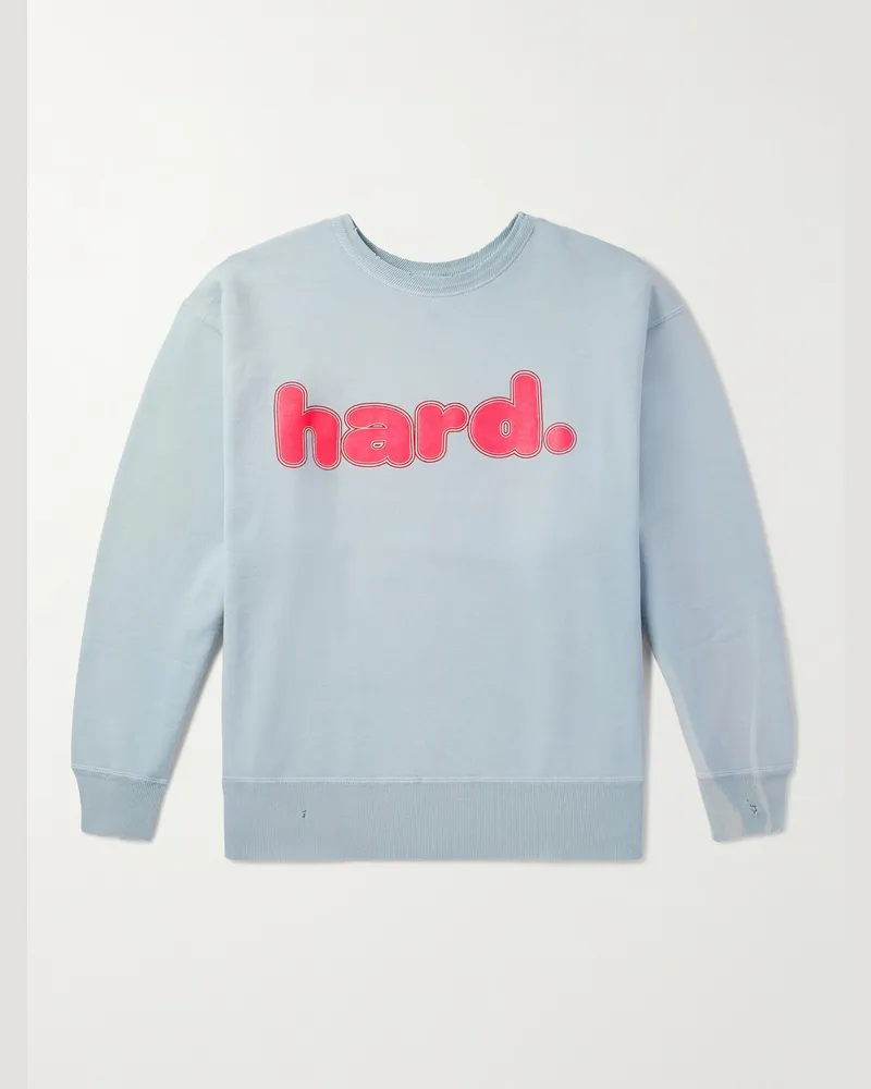 SAINT MXXXXXX Distressed Printed Cotton-Jersey Sweatshirt Blue