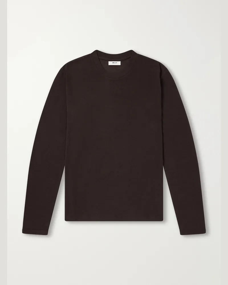 NN 07 Clive Waffle-Knit Cotton and Modal-Blend T-Shirt Brown