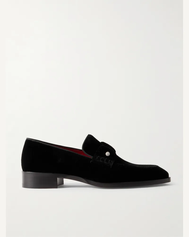 Christian Louboutin Chambelimoc Night Loafers aus Samt mit Verzierungen mit Strass Schwarz