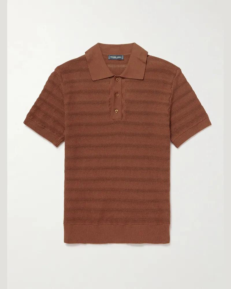 Frescobol Carioca Vidal Open-Knit Cotton Polo Shirt Brown