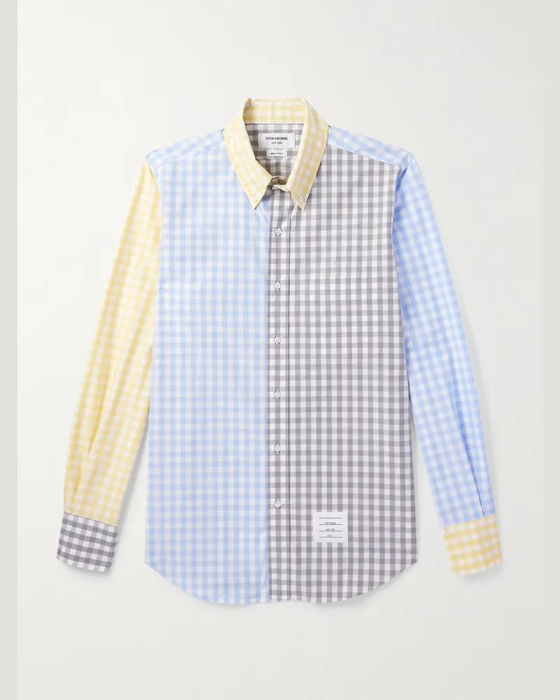 Thom Browne Funmix Hemd aus Baumwollpopeline mit Gingham-Karo und Button-Down-Kragen Blau