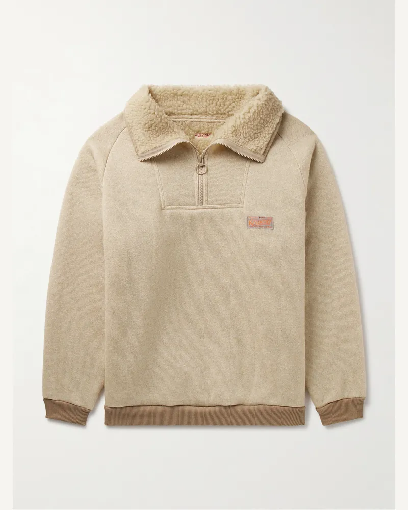 KAPITAL Alpine Strick-Sweatshirt mit Fleecefutter, kurzem Reißverschluss und Logoapplikation Neutral