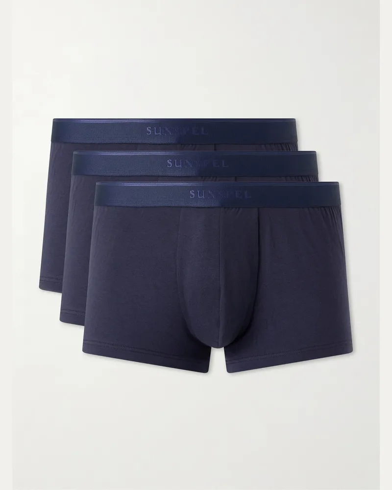 Sunspel Three-Pack Stretch Cotton-Blend Jersey Boxer Briefs Blue
