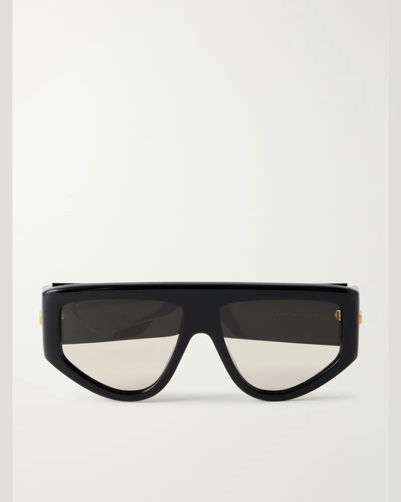 Bottega Veneta Ribbon Mask D-Frame Recycled-Acetate Sunglasses Black