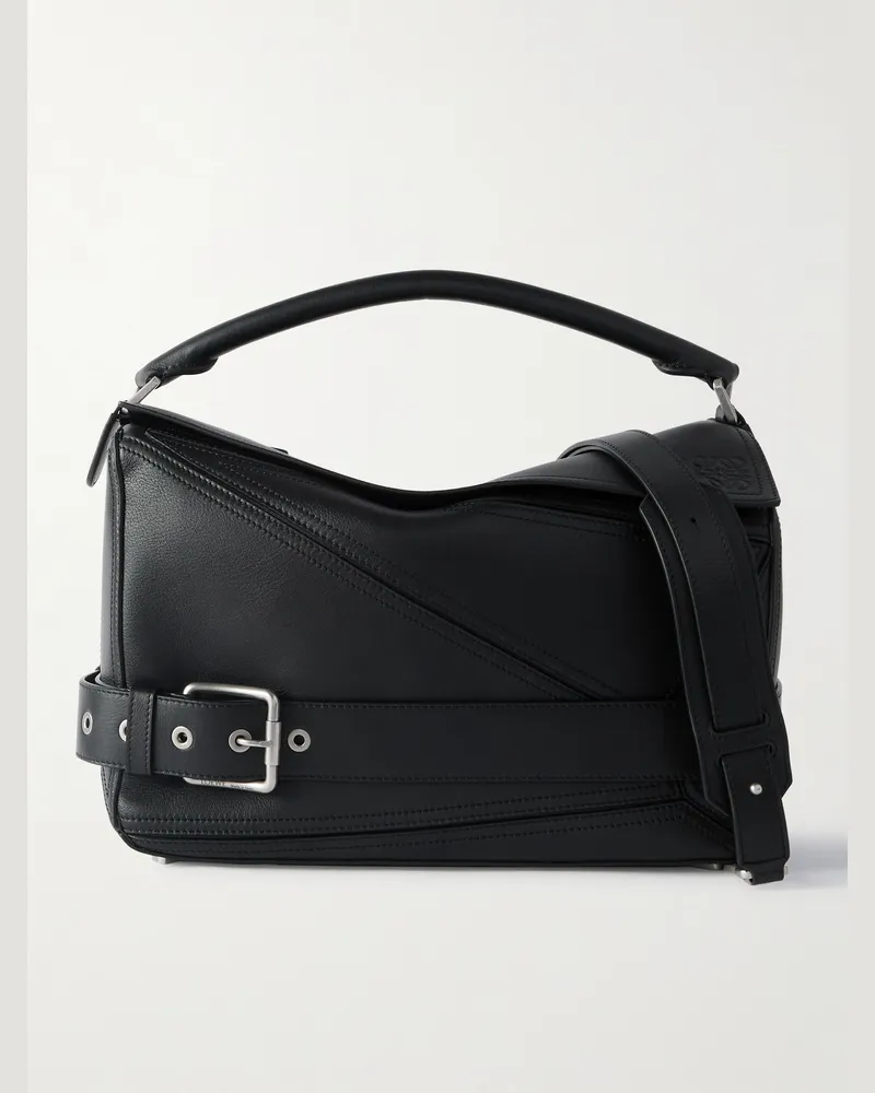 Loewe Puzzle Biker Large Buckled Leather Messenger Bag Black