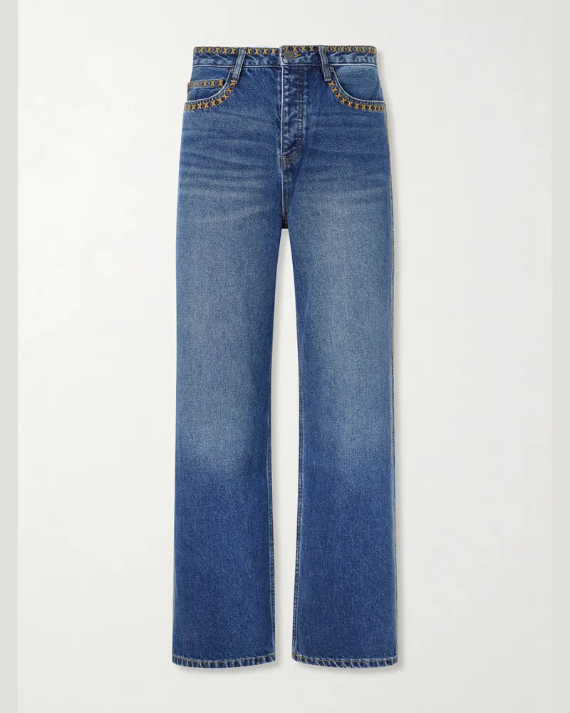 MANAAKI Tukutuku Straight-Leg Embroidered Organic Jeans Blue
