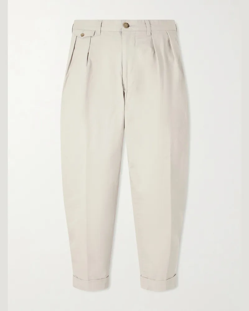 Beams Plus Tapered Pleated Cotton-Blend Twill Trousers Neutrals
