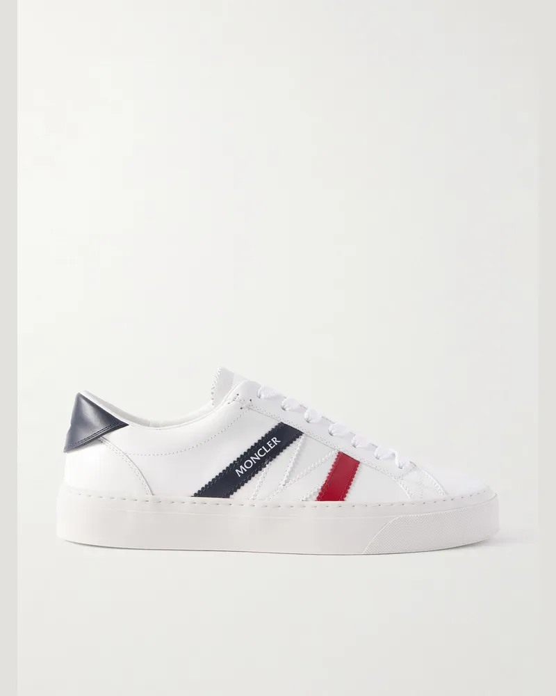 Moncler Monaco M Sneakers aus Leder mit Streifen Weiß