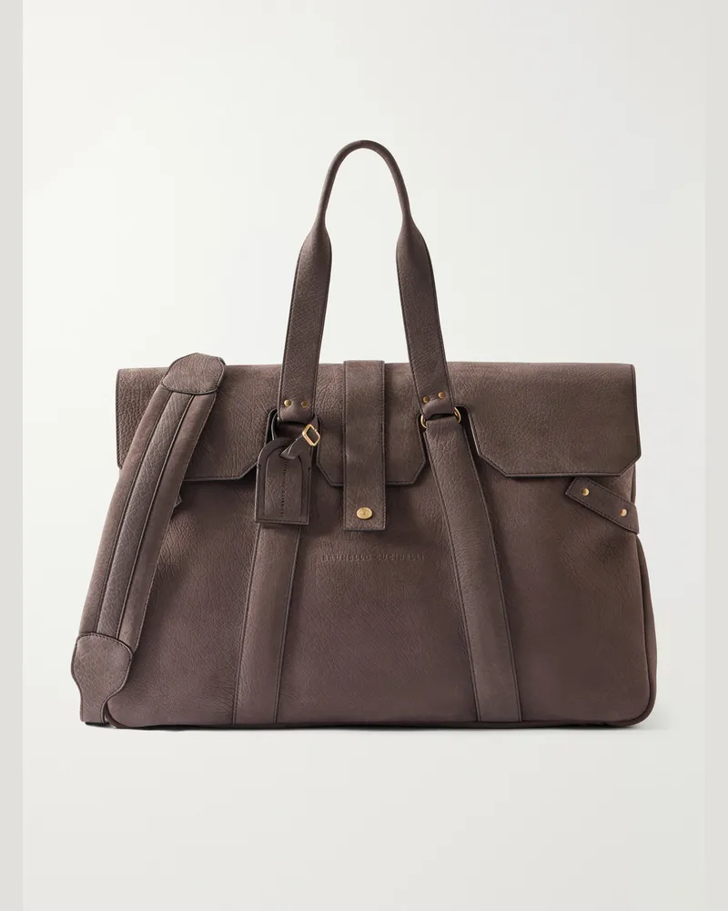 Brunello Cucinelli Full-Grain Leather Weekend Bag Brown