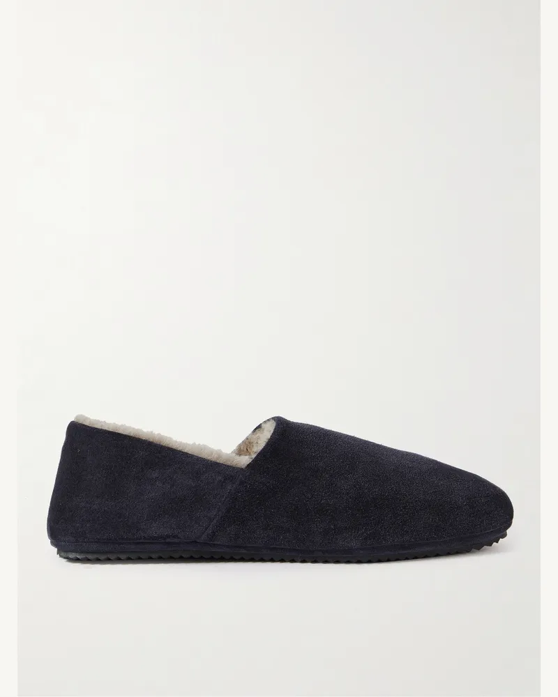 MR P. Babouche Slippers aus Veloursleder mit Shearling-Futter Blau