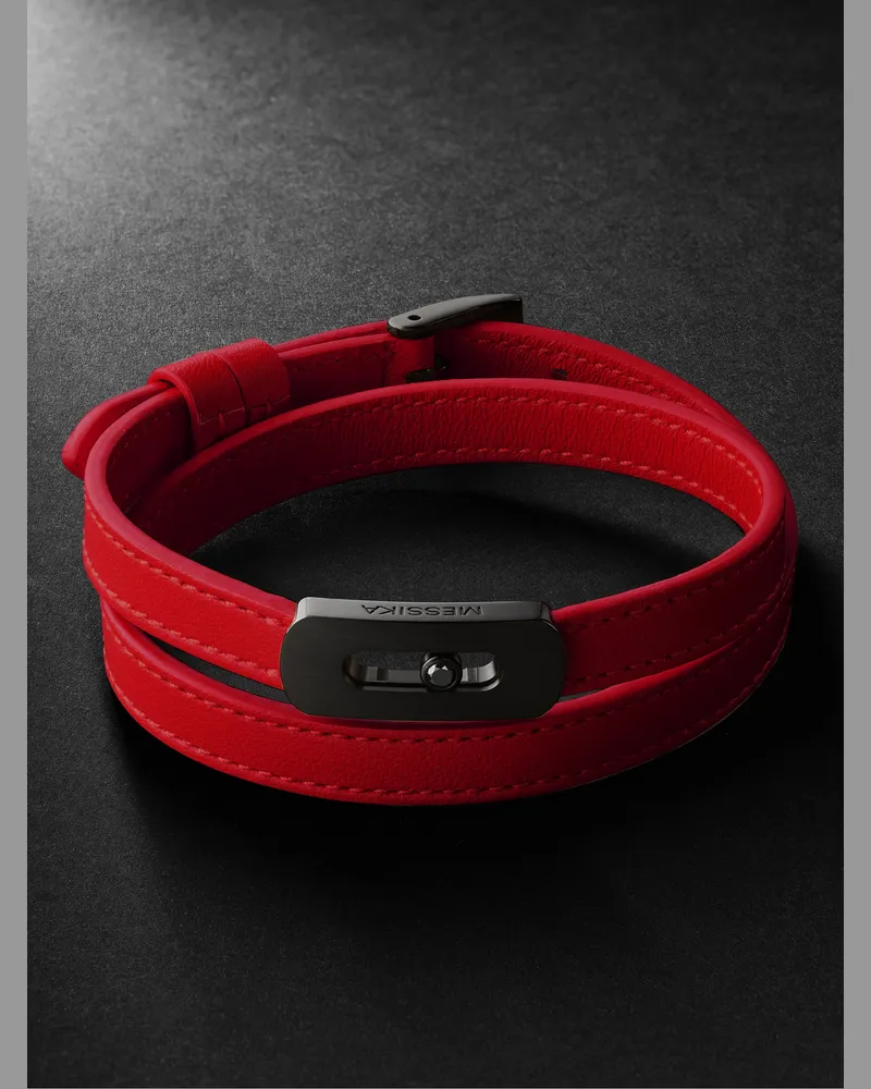Messika My Move Blackened Titanium, Diamond and Leather Bracelet Red