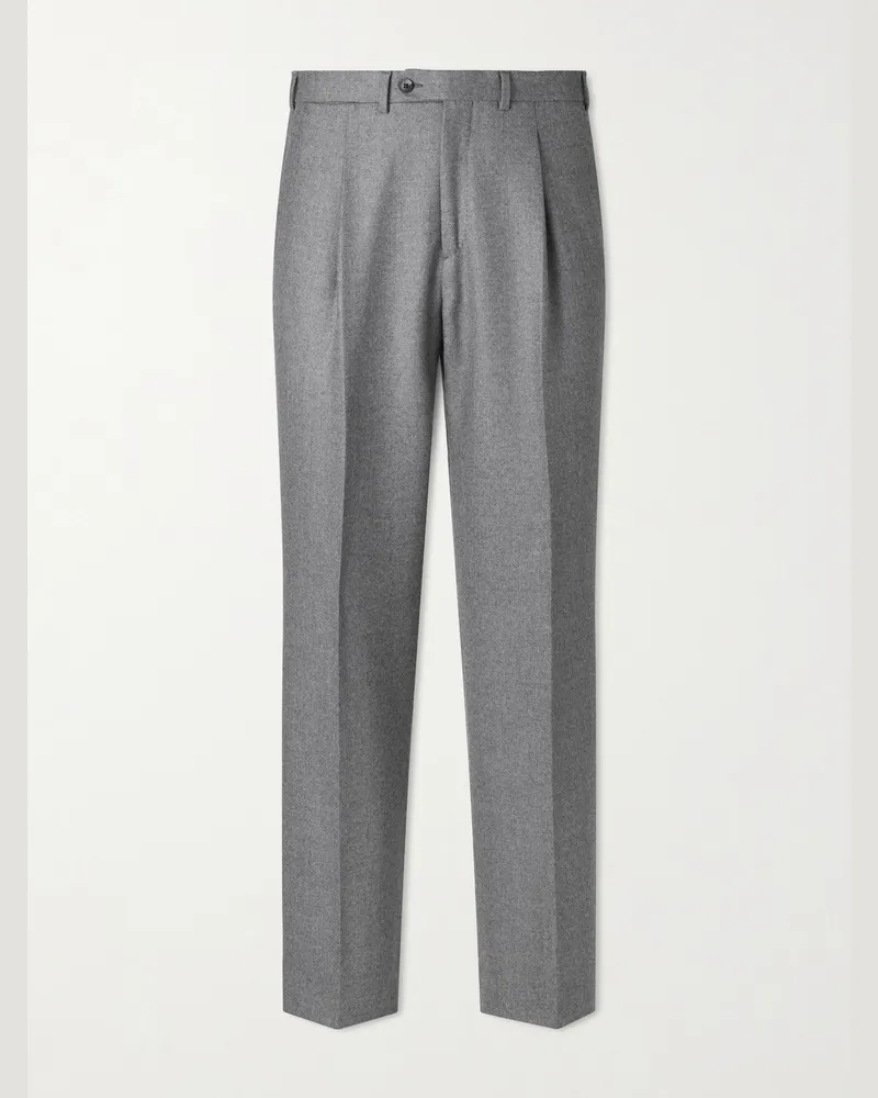 SAMAN AMEL Wide-Leg Pleated Wool-Flannel Suit Trousers Gray