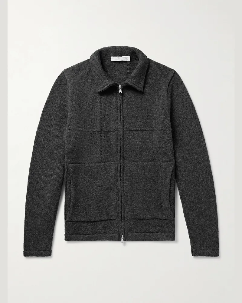 Inis Meáin Lifeline Merino Wool and Cashmere-Blend Zip-Up Cardigan Gray
