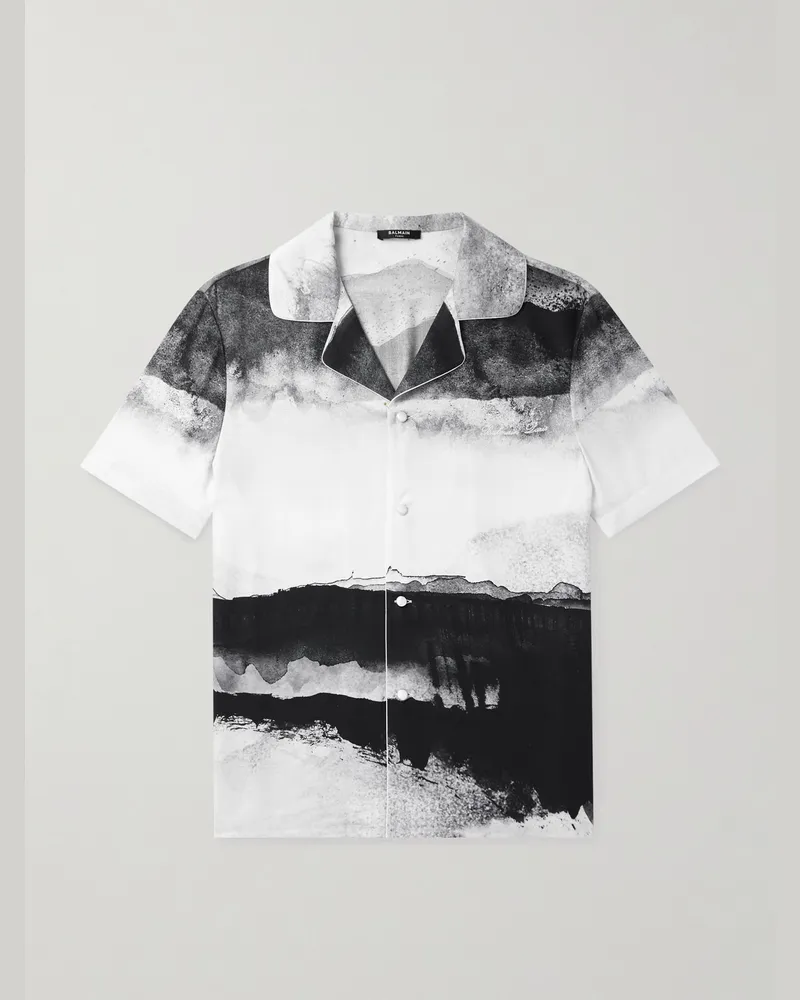 Balmain Moon Hemd aus bedrucktem Twill mit Reverskragen und Logostickerei Schwarz