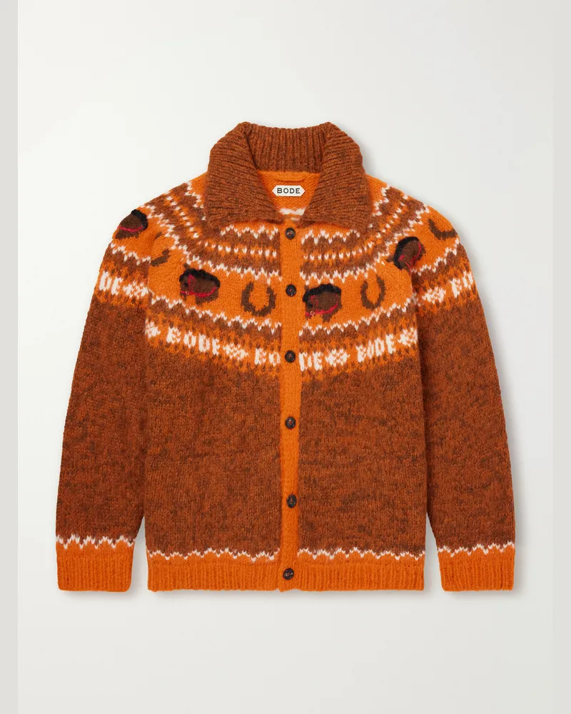 BODE Corral Intarsia-Knit Alpaca-Blend Cardigan Orange