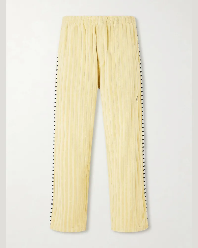 BODE Croquet Ground Logo-Embroidered Cotton-Terry Sweatpants Yellow