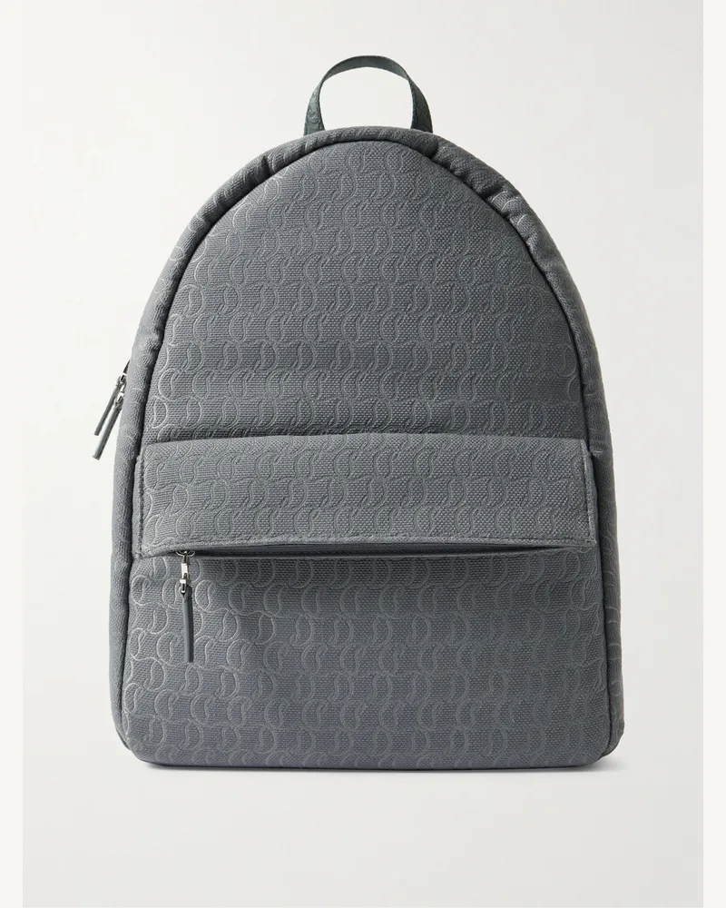 Christian Louboutin Zip N Flap Rucksack aus Baumwoll-Canvas mit Logomuster Grau