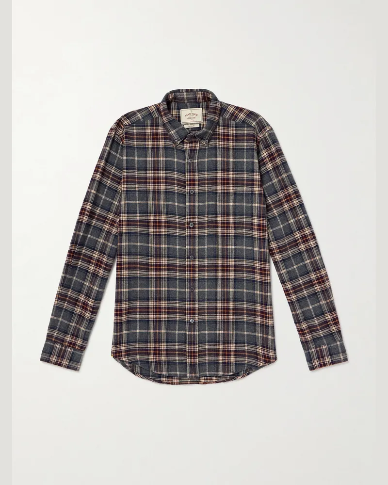Portuguese Flannel Augusta kariertes Hemd aus Baumwolle mit Button-Down-Kragen Blau