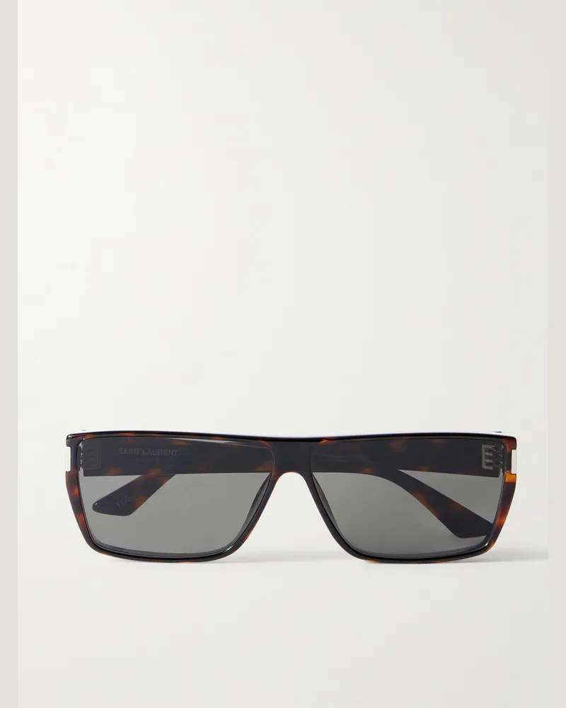 Saint Laurent Rectangular-Frame Tortoiseshell Acetate Sunglasses Tortoiseshell