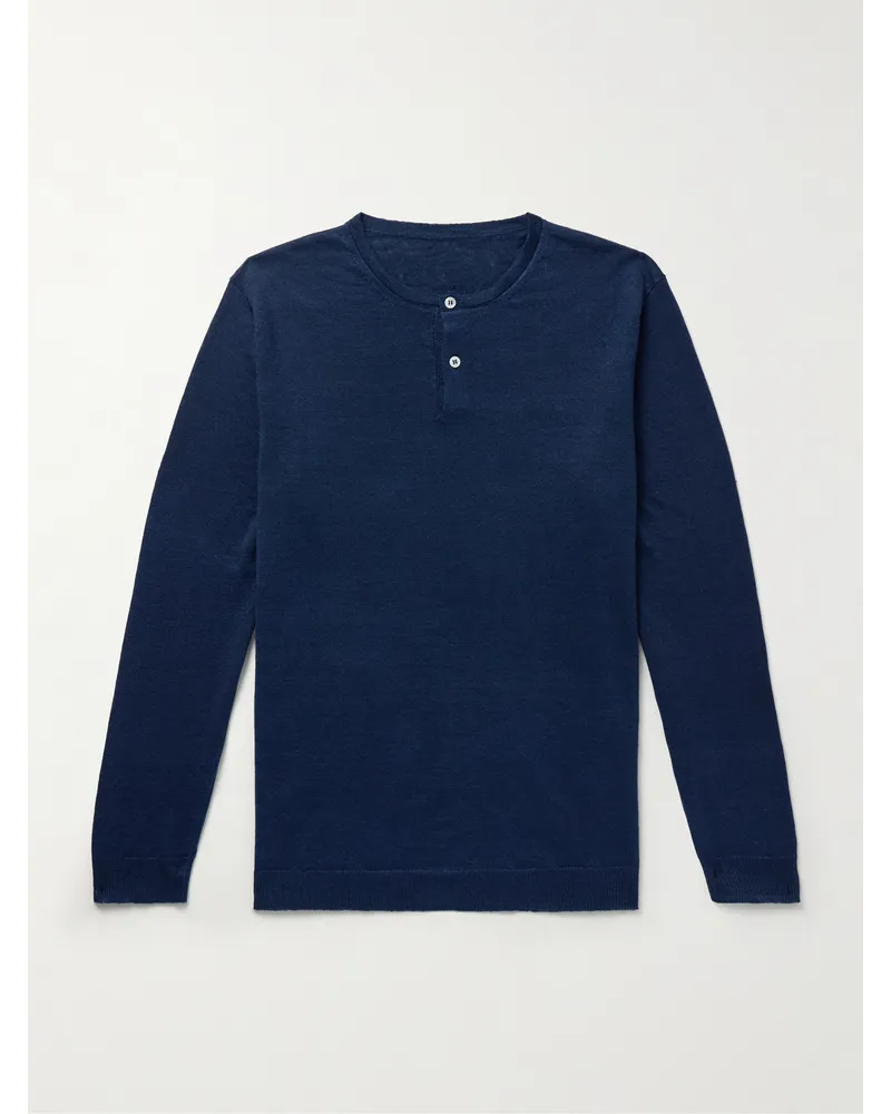 Anderson & Sheppard Henley Shirt aus Leinen Blau