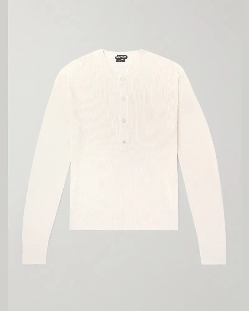 Tom Ford Henley Shirt aus einer Seidenmischung in Rippstrick Neutral
