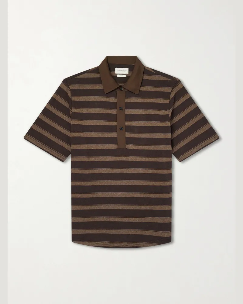 Oliver Spencer Stanfield Striped Organic Cotton Polo Shirt Brown