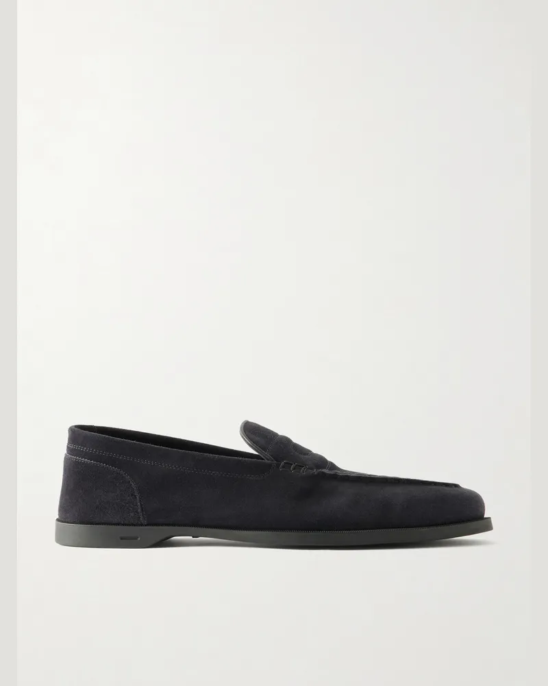 John Lobb Pace Suede Loafers Blue