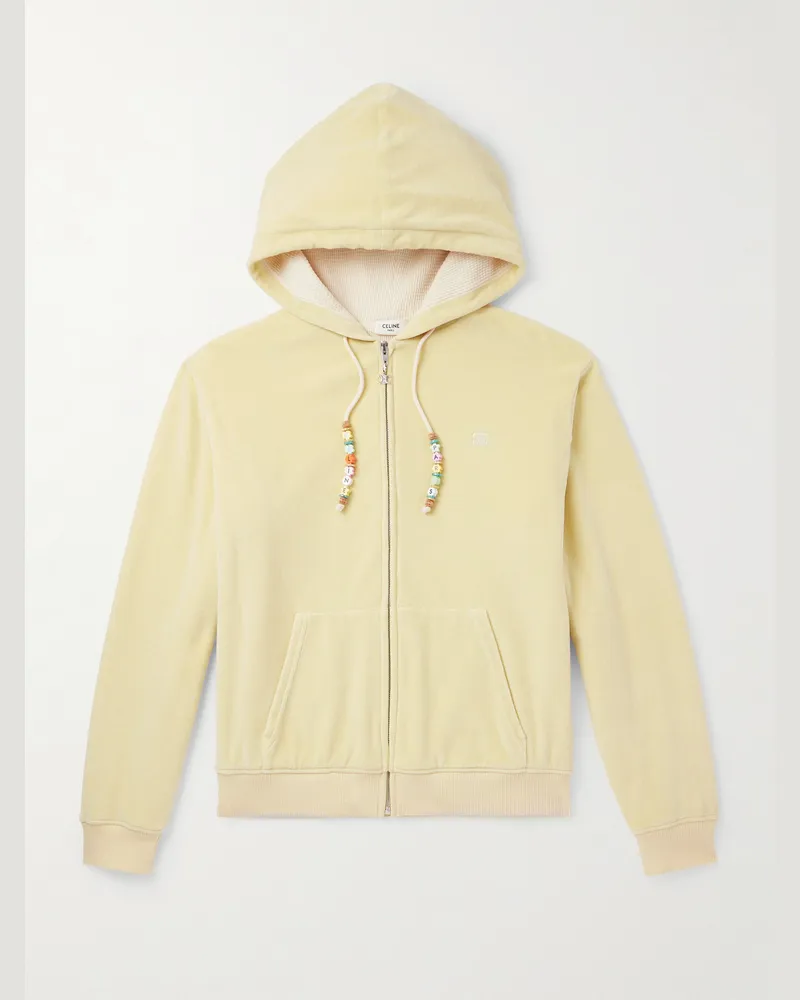 Celine Kapuzenjacke aus Velours aus einer Baumwollmischung mit Reißverschluss und Logostickerei Gelb