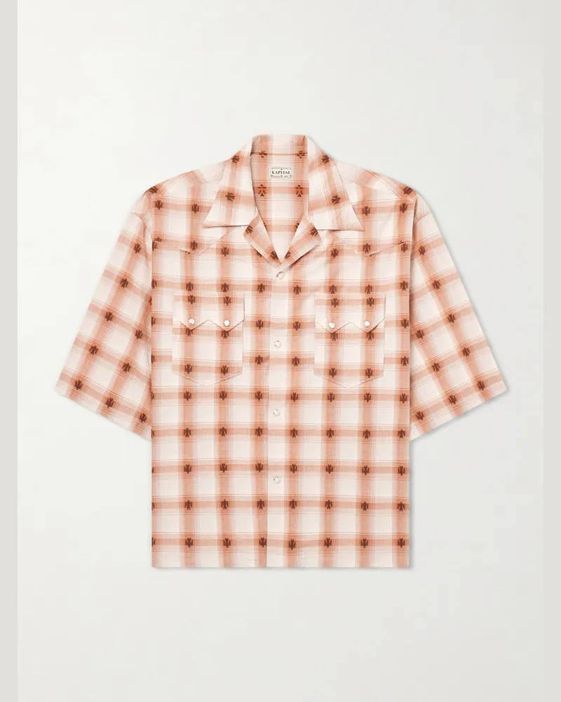 KAPITAL Camp-Collar Checked Cotton Western Shirt Orange