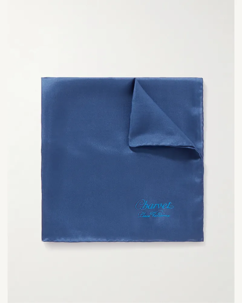 Charvet Einstecktuch aus Seide mit Logoprint Blau