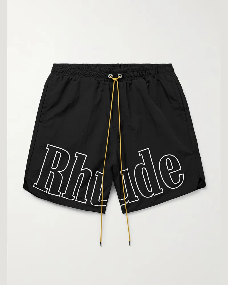 RHUDE Gerade geschnittene Shorts aus Nylon mit Logoprint und Kordelzugbund Schwarz