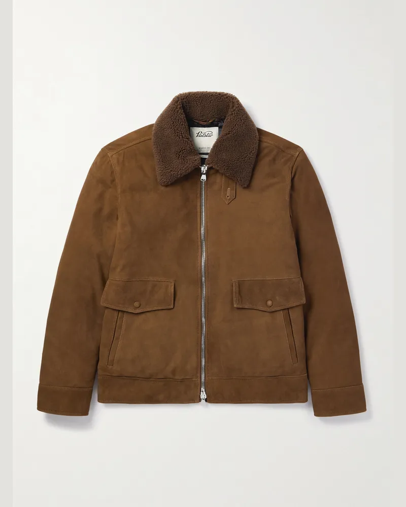 Valstar Daunenjacke aus Veloursleder mit Shearling-Besatz Braun