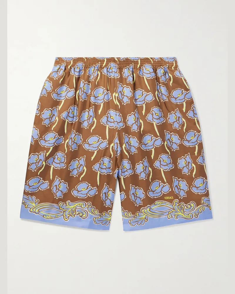 Versace Gerade geschnittene Shorts aus bedrucktem Seiden-Twill Braun