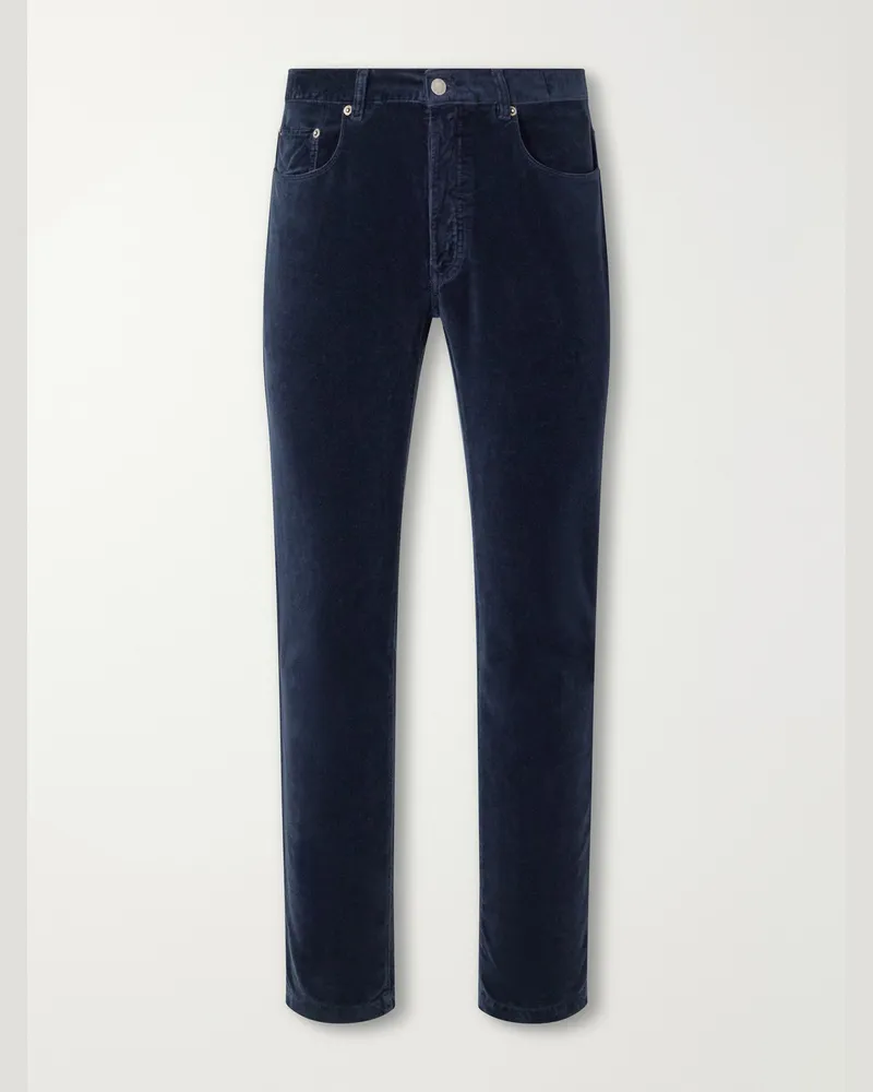 Massimo Alba Straight-Leg Cotton-Velvet Trousers Blue