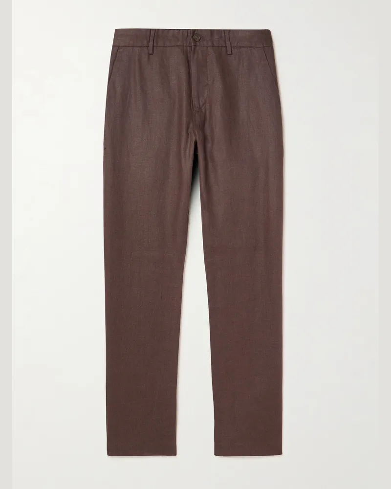 NN 07 Theo 1454 gerade geschnittene Hose aus Leinen Braun