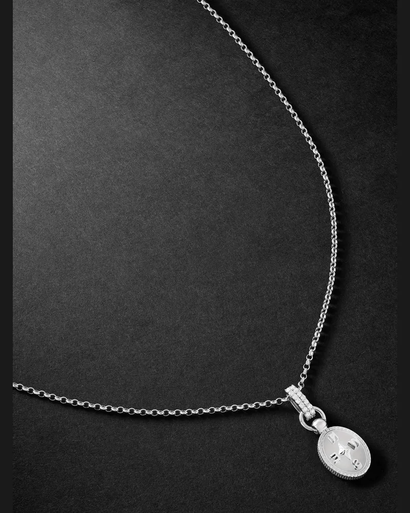 FOUNDRAE Internal Compass Anhängerkette aus 18 Karat Weißgold mit Diamanten Weiß