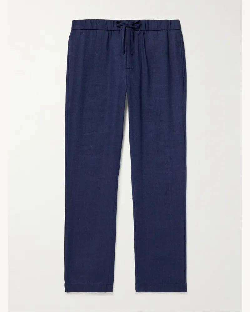 Frescobol Carioca Oscar Straight-Leg Linen and Cotton-Blend Drawstring Trousers Blue