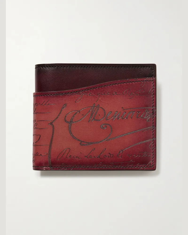 Berluti Makore Neo Scritto Venezia Leather Bifold Wallet Burgundy