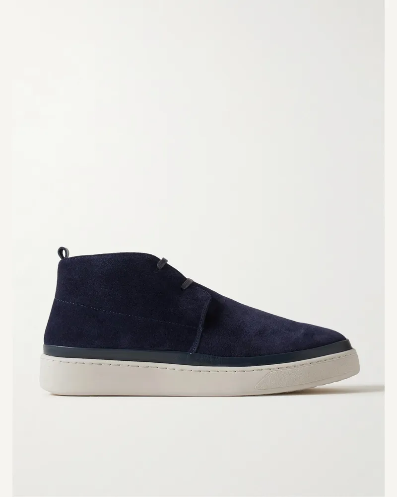 MULO Chukka-Stiefel aus gewachstem Veloursleder mit Lederbesatz Blau